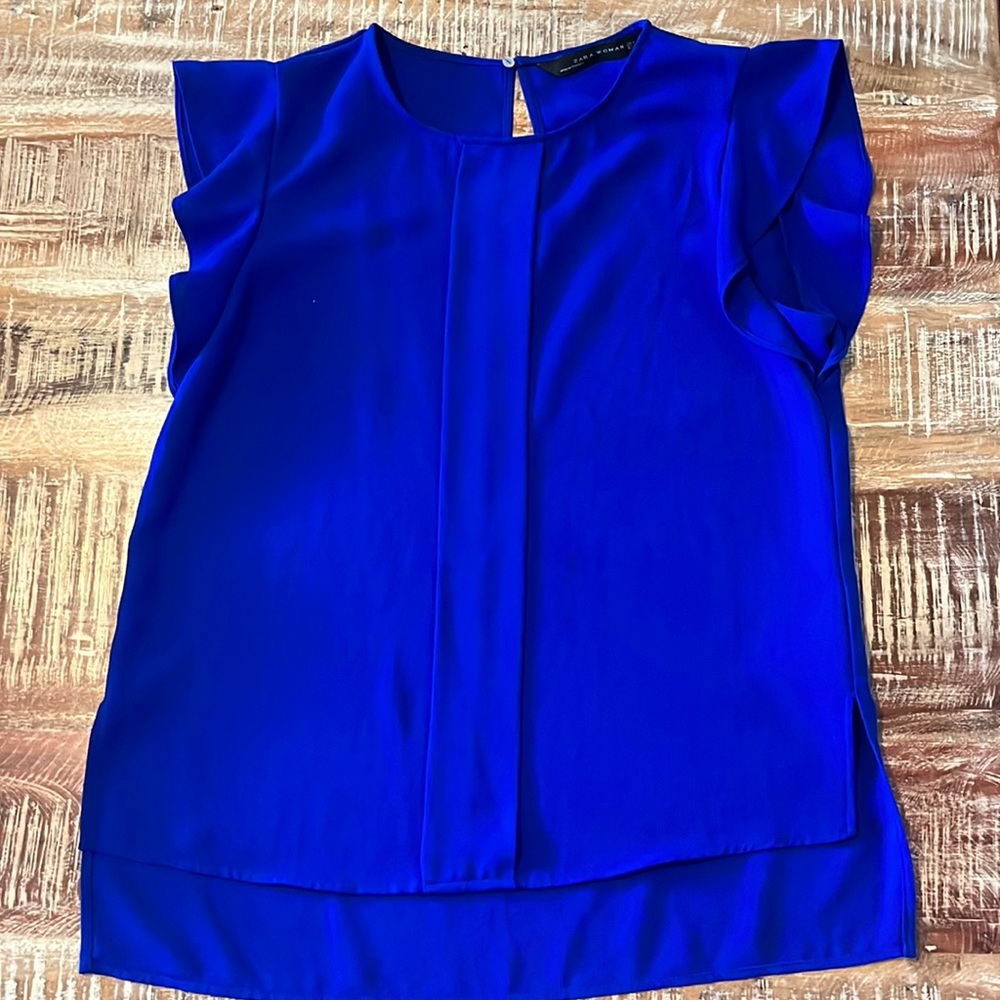 Zara Blue sleeveless ruffle tank